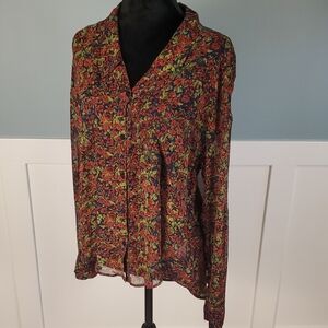 Free People Dark Floral Blouse Top S